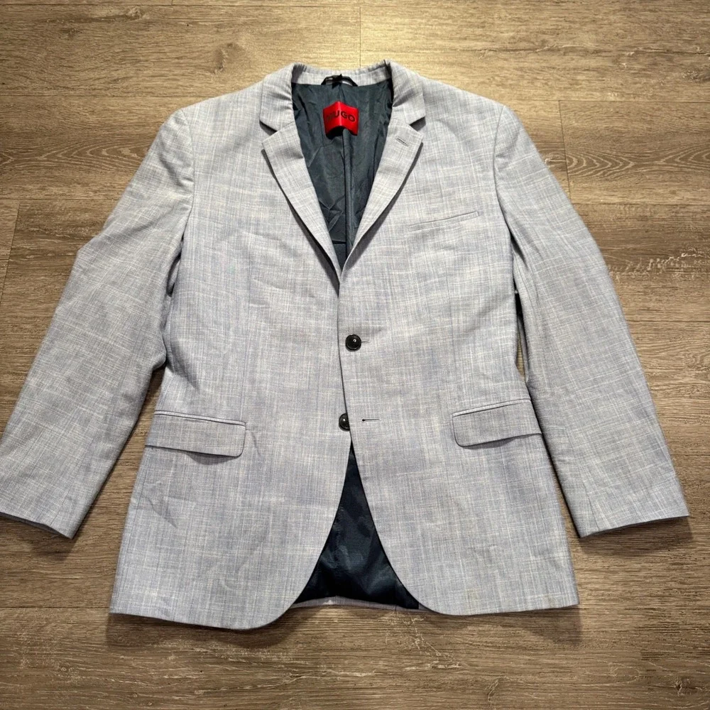 HUGO Hugo Boss Blazer Mens 41R Blue Virgin Wool Extra Slim Fit Sport Coat Summer